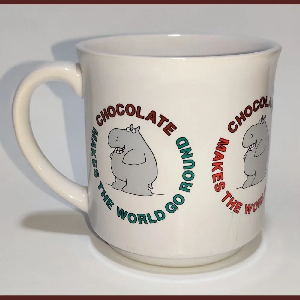 Vintage 1980s Sandra Boynton 'CHOCOLATE MAKES THE WORLD GO ROUND' Hippo Mug - Picture 3 of 6